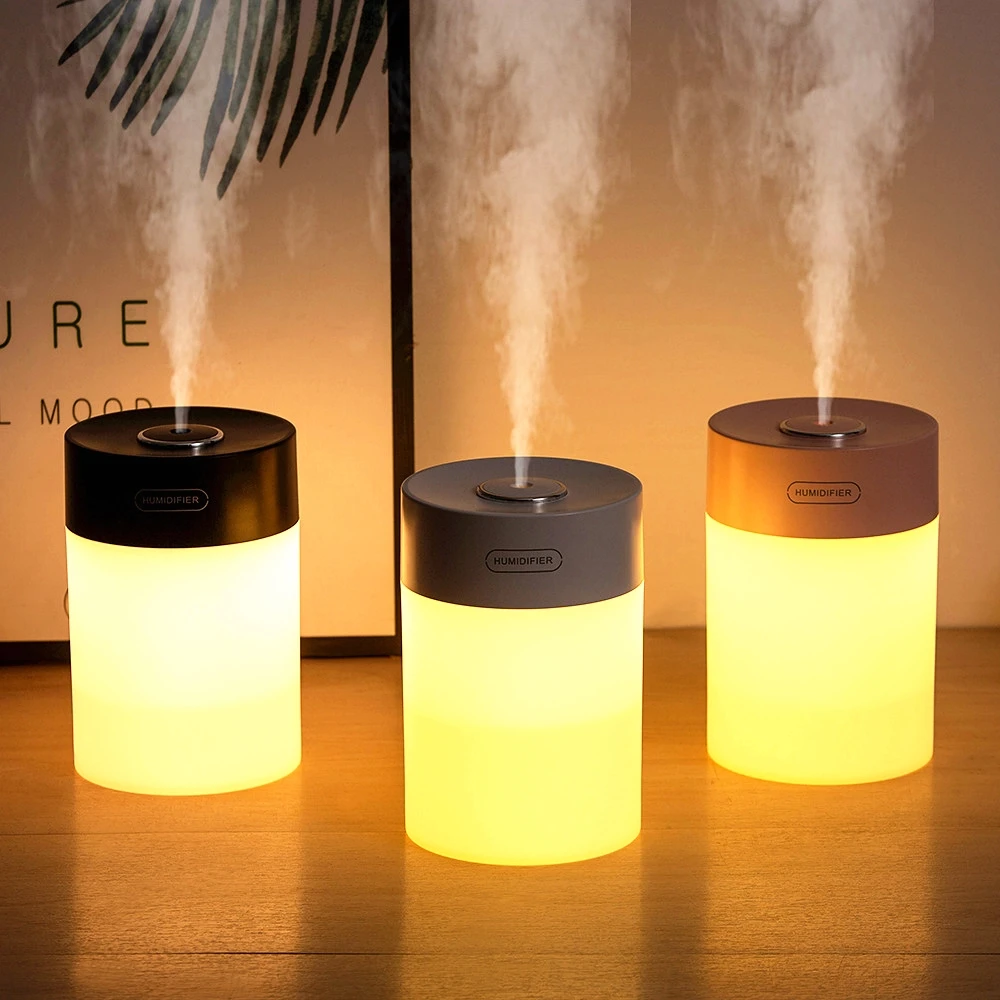 ポータブル空気加湿器,600ml,超音波,冷水ミスト発生器,温冷led