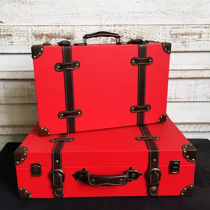Travel tale в европейском стиле фоновая фотография в стиле ретро ручная чемодан в деревянной коробке антикварная винтажная ручная сумка для багажа - Цвет: red