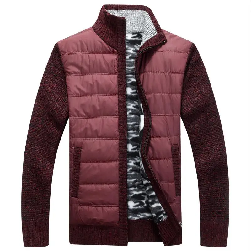 Мужской осенне-зимний толстый свитер мужской однотонный меховой жакет с вортником стойкой кардиган masculino свитер шерстяная куртка пальто плюс размер 3XL - Цвет: Red