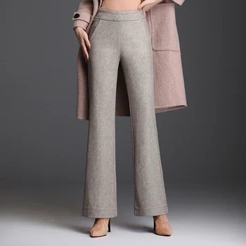 

2020New Fashion Women Flare Pants Pure Color Trousers Warm Vintage High Waist Pants 3XL Plus Size Slim Waist Design Pants Woolen