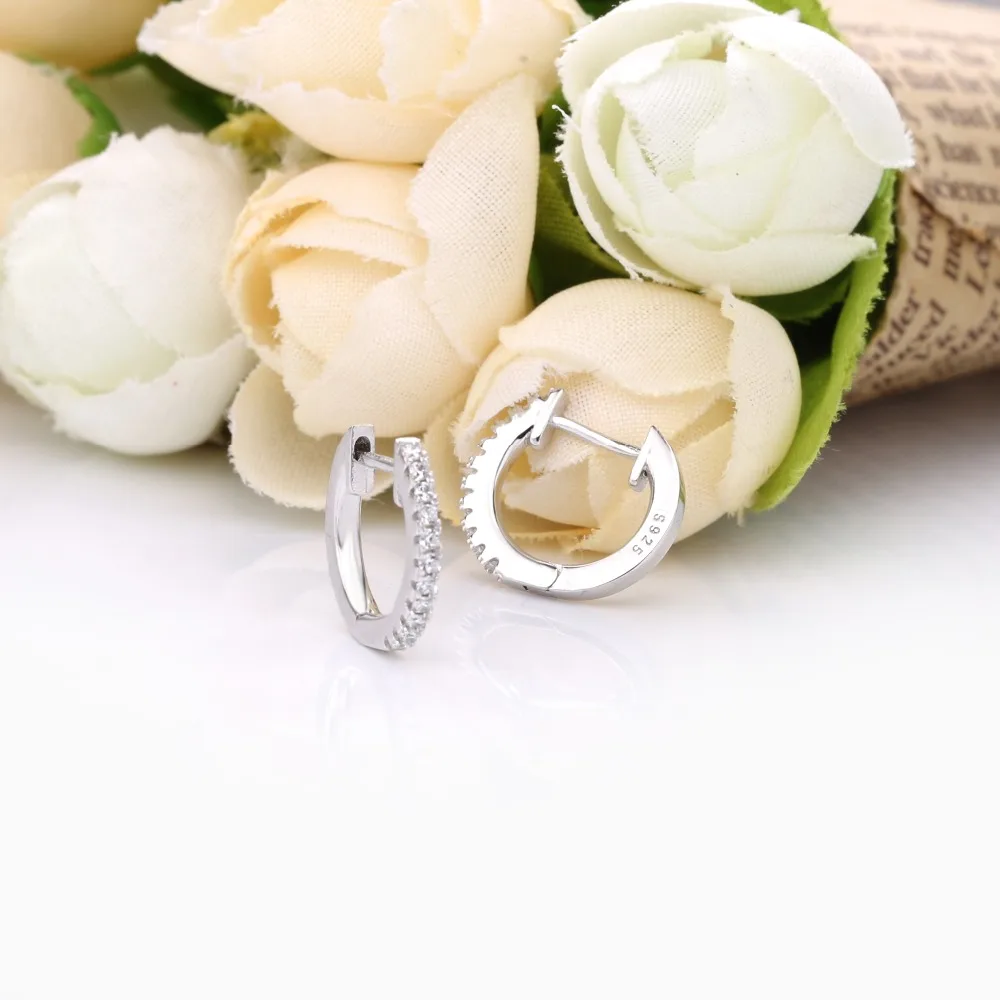 925 пробы серебряные серьги-кольца, маленькие серьги Huggies, круглые женские серьги с кристаллами CZ, ювелирные изделия