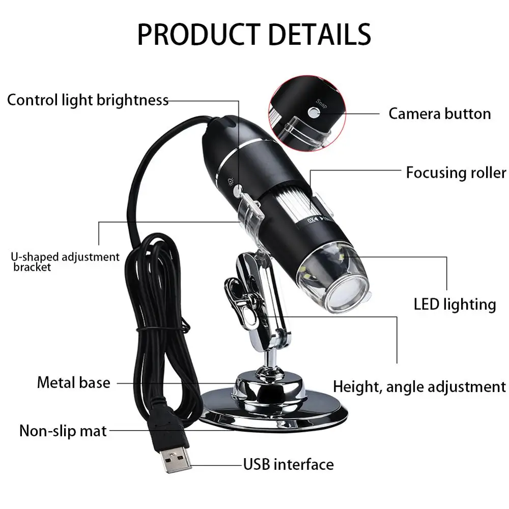1000X 1600X USB 8LED портативный цифровой микроскоп электронный стереоэндоскоп с