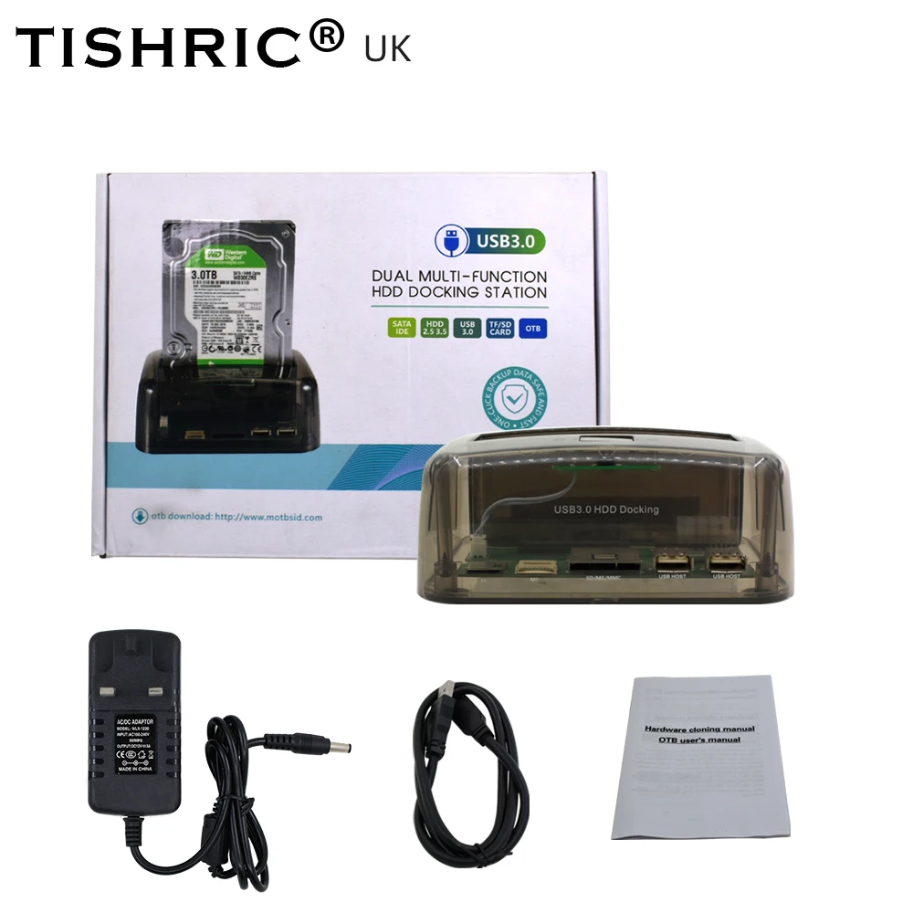 TISHRIC USB 3,0 Все в 1 док-станция для Hdd со слотом для чтения IDE/SATA двойной многофункциональный корпус для жесткого диска док-станция - Цвет: UK