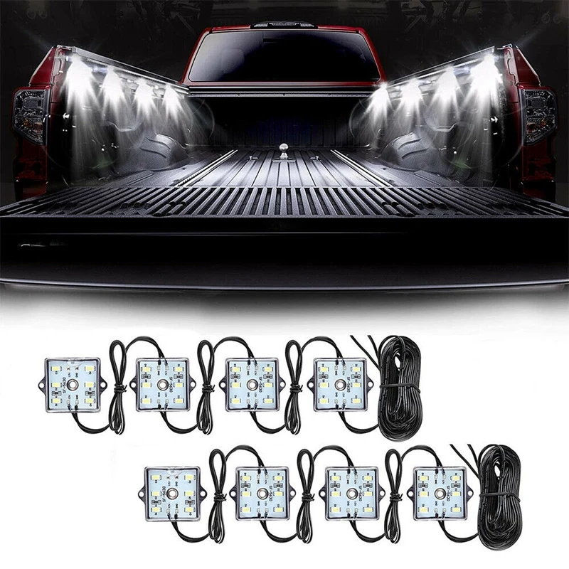 8Pcs 6000K LED Lights Truck Bed Lighting Kit 48 SMD LEDs Light for RV