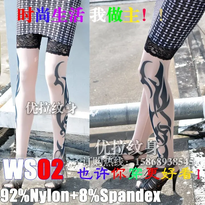 Чулки Индивидуальные женские чулки напечатанные тату высокие трубки выше колена носки кружева края не основной моды человека