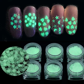 

1 Box New Luminous Nail Sticker Decal Art Sequins Heart Star Glitter Flakes Powder Glow In The Dark Wholesale