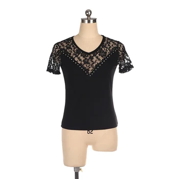

New Lace Ice Skating Costume For Women Girls Sparkly Short Sleeves Top Tulle Gymnastics Dance Wear Pole Dancing Ropa BL4024