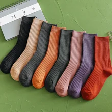 Винтажные однотонные гольфы, женские теплые хлопковые Забавные милые носки Kawaii Art, Корейская уличная одежда Harajuku, Модные Повседневные носки Skarpetki