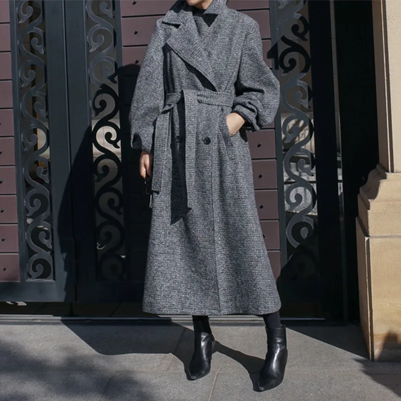 SHENGPALAE года, осенне-зимнее шерстяное Свободное пальто с отложным воротником для девочек, размер XL, шерстяное пальто для отдыха, Chalaza, FV649 - Цвет: Серый