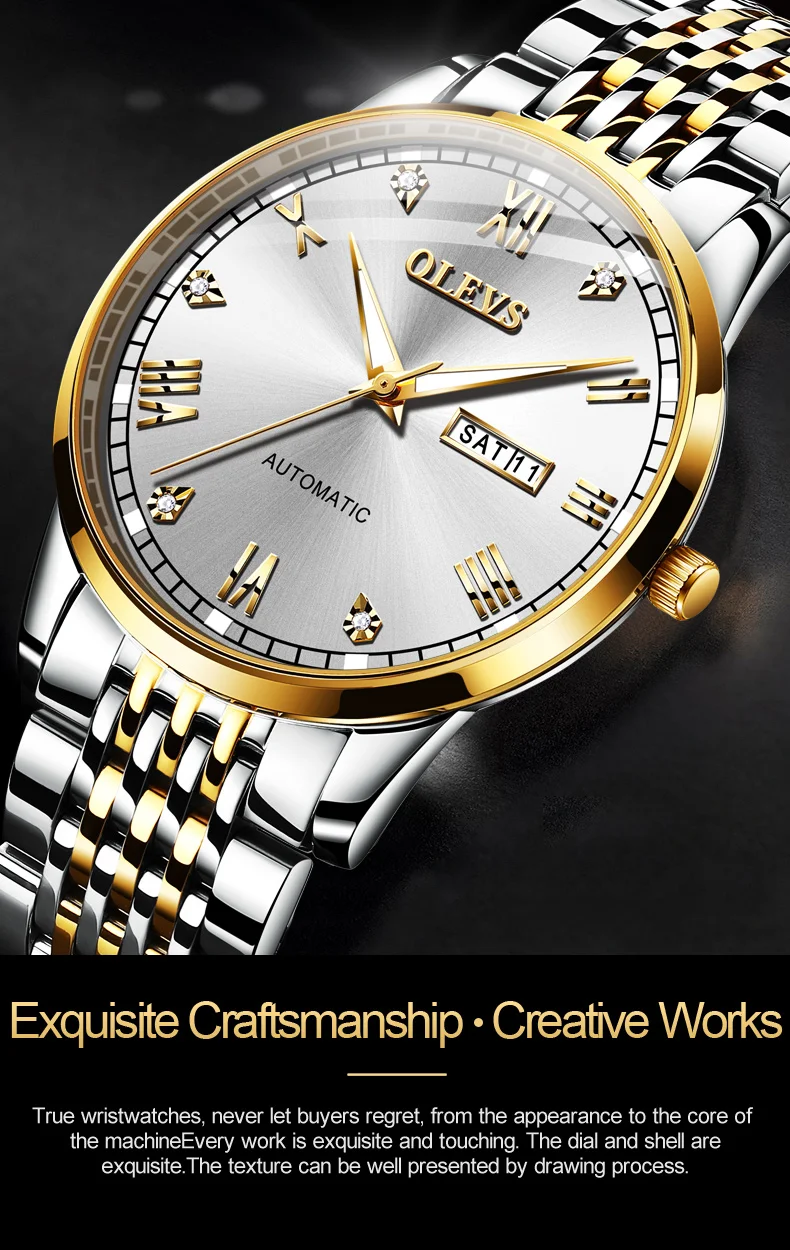 New OLEVS Men’s Mechanical watch Switzerland Wristwatch Business Mens Waterproof Steel strap Automatic Mechanical Watches Gift