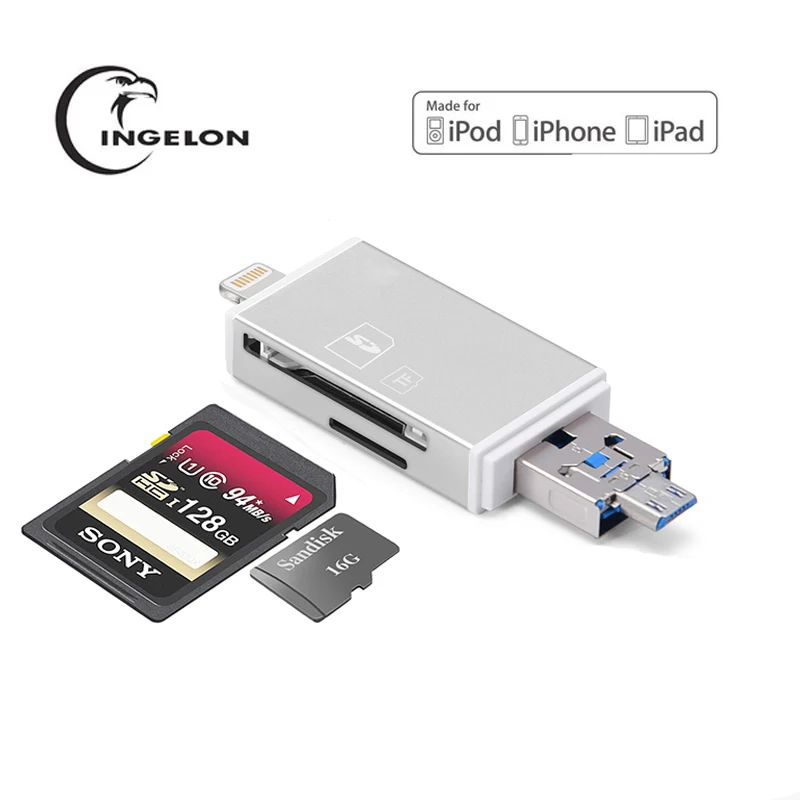 Адаптер micro sd Ingelon kelima серебристый для iphone otg устройство чтения смарт карт usb