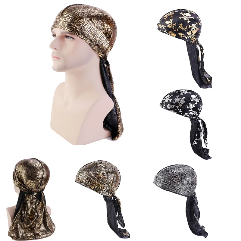 Новинка 2020 Мужская Золотая Кепка с черепом Durag Байкерская для головы кепка Chemo