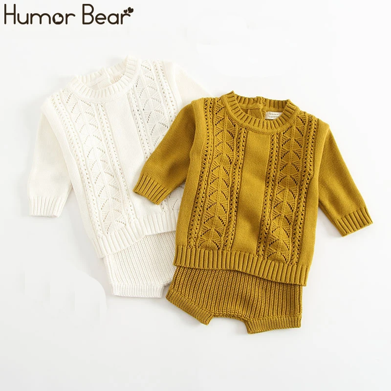 Humor Bear/Коллекция года, осенне-зимняя одежда для маленьких мальчиков и девочек Хлопковый вязаный костюм распашная рубашка с длинными рукавами+ шорты комплект из 2 предметов, Детский свитер
