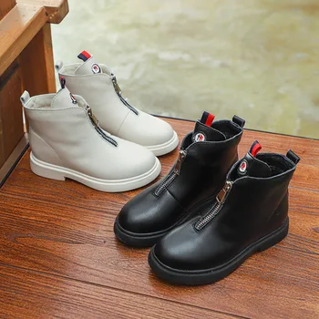 

Black Kids Boots Leather 2019 Winter Boys Rain Boots Martin Boots for Kids Girls Genuine Leather Shoes Ankle Boots Rubber Sole