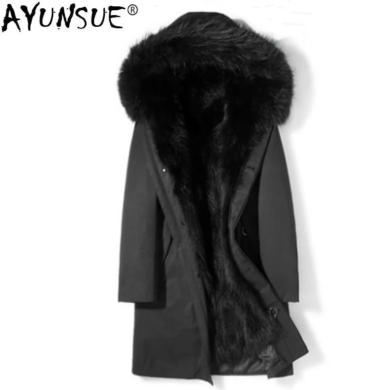 AYUNSUE пальто с натуральным мехом зимняя куртка мужская парка с натуральным мехом енота мужские куртки и пальто размера плюс Winterjas Heren MY1308