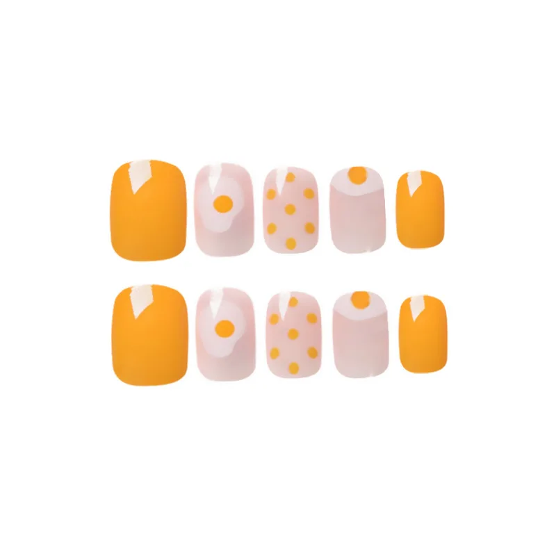 Nusx Mango Yellow Pure Color Poached Egg Cartoon Pattern False Nails Cute Summer Fake Nails Lady 5