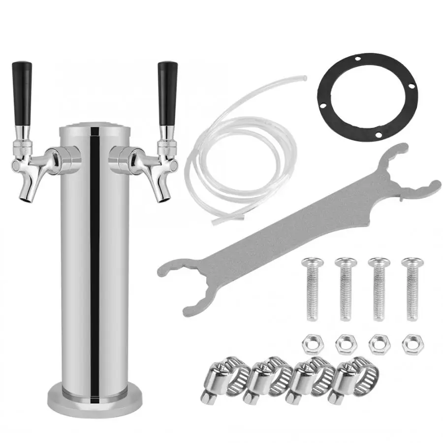 

Dual Taps Stainless Steel Draft Beer Tower Dispense Drinking Chrome Faucet for Home Bar Pub Use