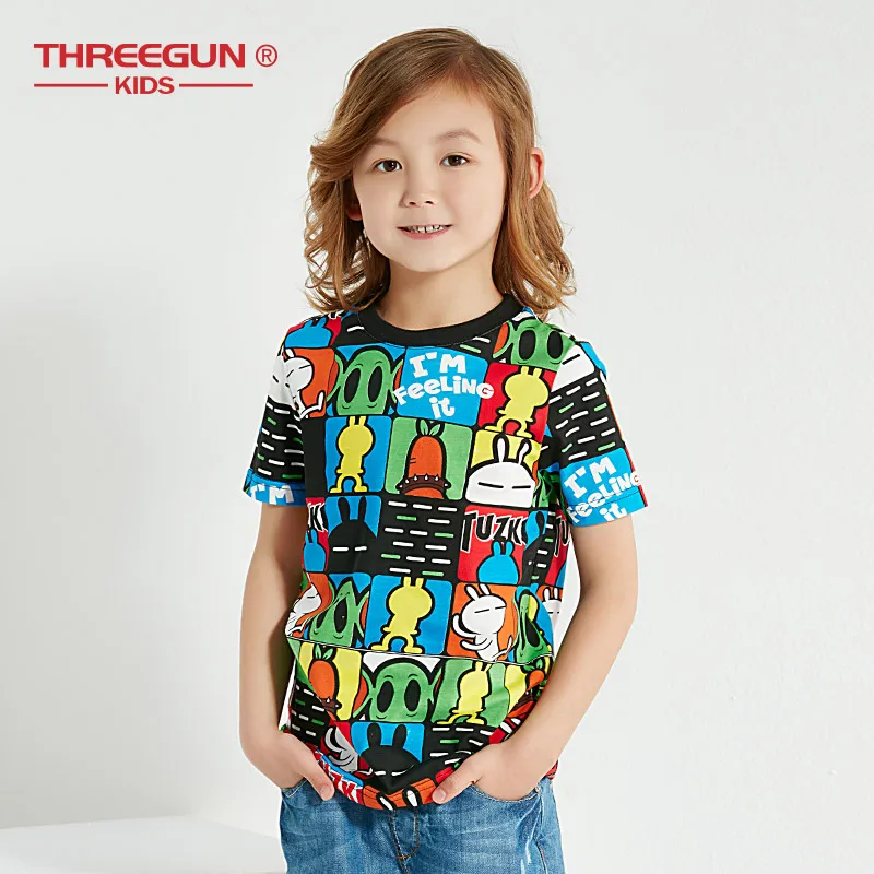 

THREEGUN X Tuzki T-Shirts Boys Short Sleeves O-Neck Cartoon T Shirt Kids Cotton Baby Boy Tops Children'S Clothing 12 14 Years