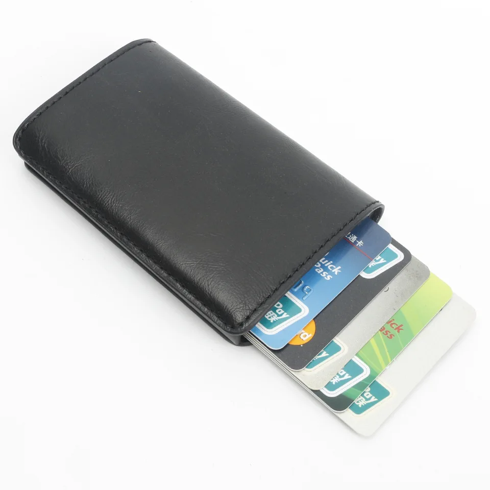 Foreign trade aluminum alloy card box carbon fiber pattern men and women PU automatic RFID credit card Holder AliExpress WISH explosion models