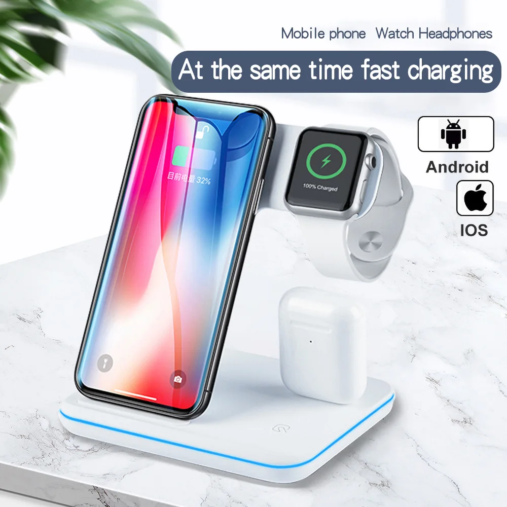 

3 in1 Wireless Charger For iPhone 11 PRO XS MAX Samsung Fast Wireless 3 in 1 Charging Stand For Huawei Xiaomi Airpods iWatch 4 3