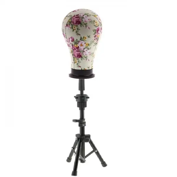 23 inch Cork Canvas Block Mannequin Head for Wig Making with Tripod Support Stand Cosmetology Training Doll Head Manikin Model