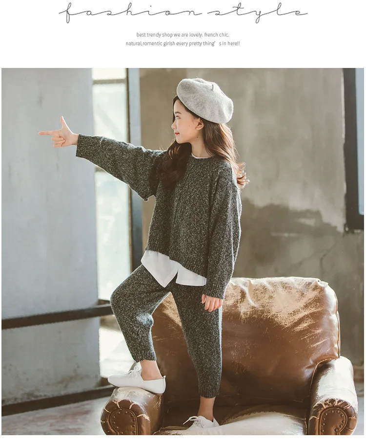 2pcs Knit Set Back To School Clothing Girls Autumn Winter Two Pieces Sets Girl Suit Knitted Sweater And Knitting Pants Fashion (14)