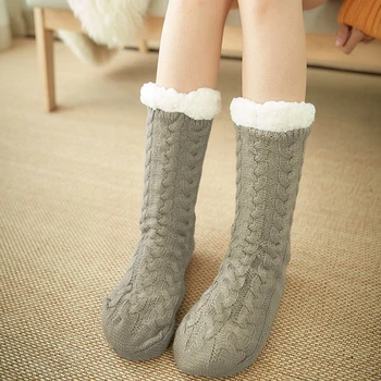 

Home Cozy Adult Artificial Fleece Lined Winter In Tube Thickened Floor Fluffy Soft Warm Bed One Size Women Socks Non Slip