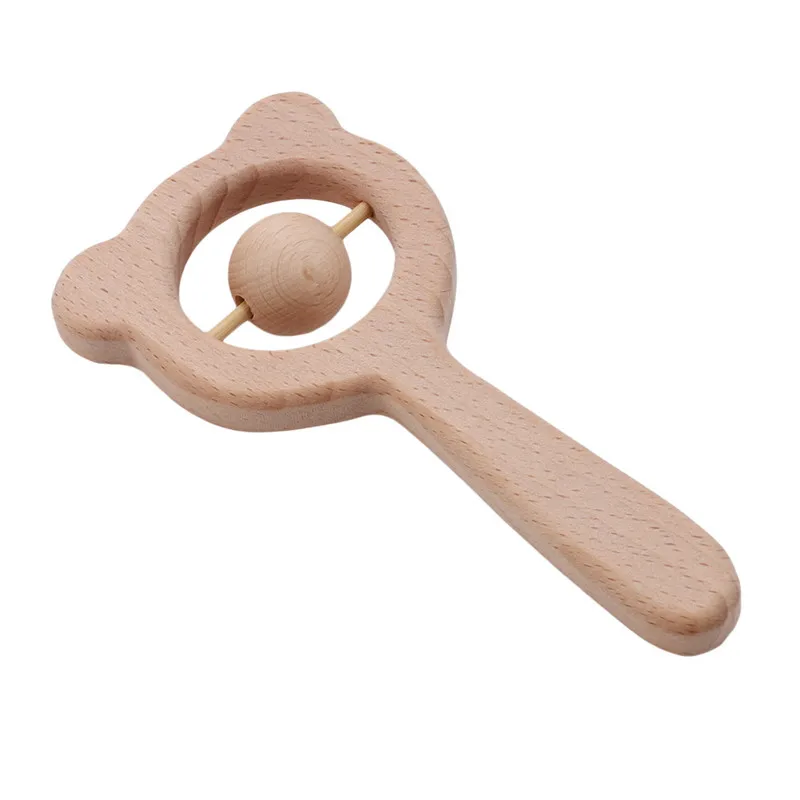 Игрушки для малышей деревянный медведь рука прорезывание зубов деревянное кольцо может жевать бусины детские погремушки играть тренажерный зал Монтессори коляска игрушки