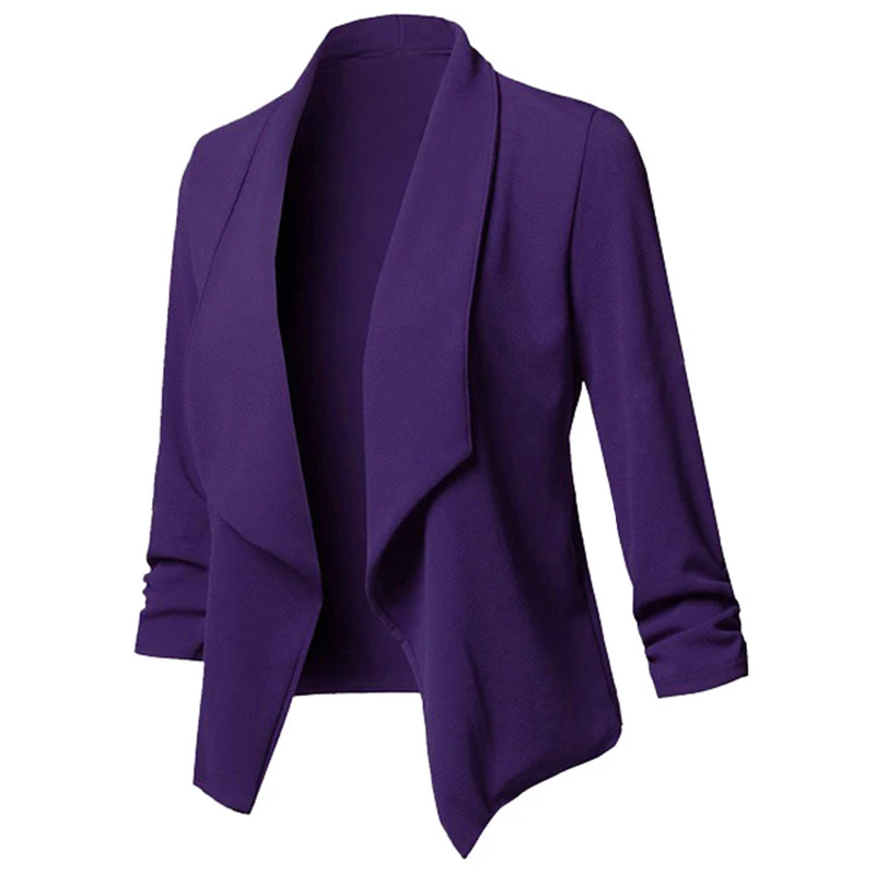 Purple Women Solid Blazers Cardigan Coat Long Sleeve Female Blazers and Jackets Ruched Asymmetrical Casual Business Suit Outwear - Цвет: Purple