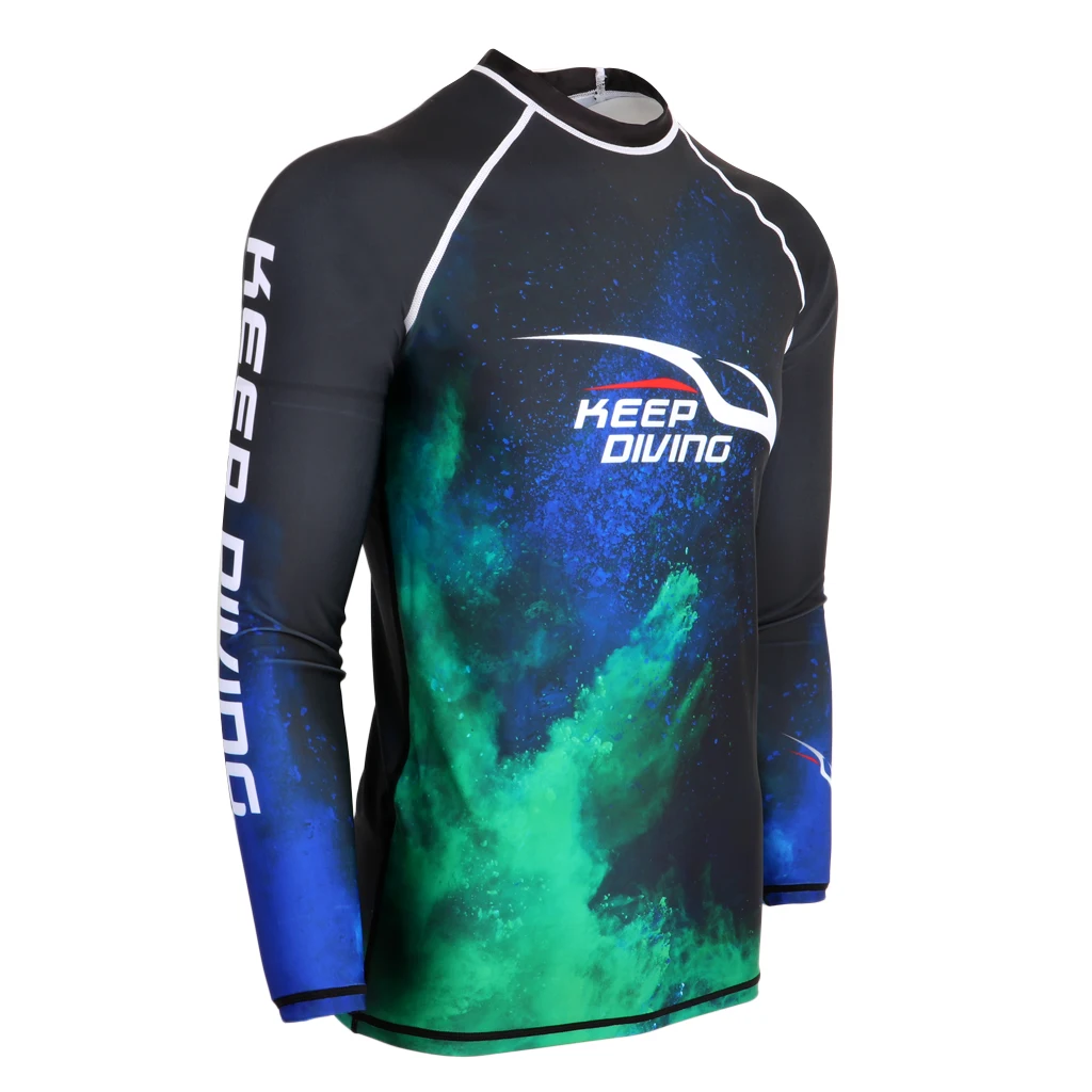 Men Long Sleeve Wetsuit Top Scuba Diving Surfing Snorkeling Rash Guard - UV Protection, Quick Dry & Breathable
