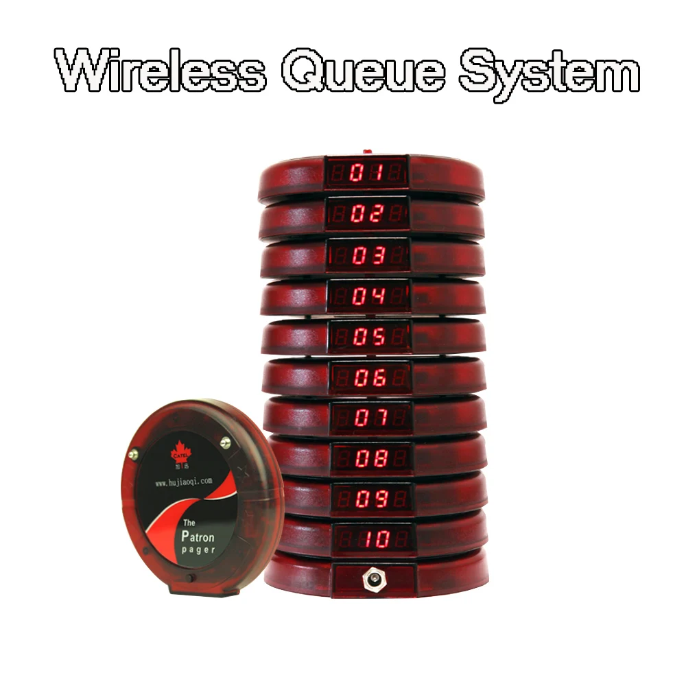 

Wireless Queue System 10 Coasters Pagers + 1 Base Charger For Fast Food Restaurant Clinic Coffee Shop