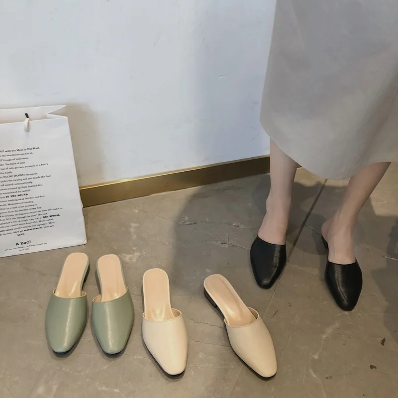

Mules Womens Shoes Luxury Slides Low Cover Toe Women's Slippers 2019 Socofy Designer New Soft Flat Rome Fashion Square heel