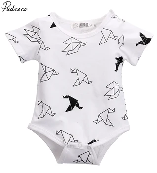 

Pudcoco Cute Newborn Baby Girls Boy Paper Crane Printed Short Sleeve O Neck Bodysuit 0-24m