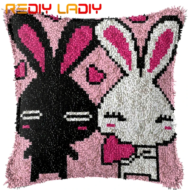 

Latch Hook Kit Make Your Own Cushion Two Rabbits Printed Canvas Crochet Pillow Case Latch Hook Cushion Cover Hobby & Crafts