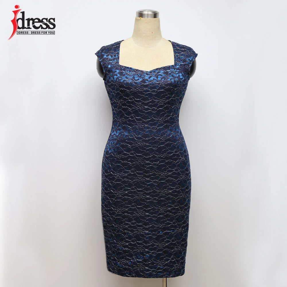 IDress Women Fashion 2020 Summer Sexy Sleeveless Bodycon Dress Ladies Lace Embroidery Knee Length Elegant Office Dress Vestidos (12)