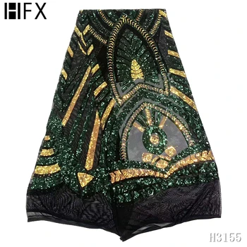 

HFX Shiny African Net Lace French Sequin Fabric Tulle Mesh Lace Fabric Sequins Nigerian Lace Fabrics For Evening Party F3155