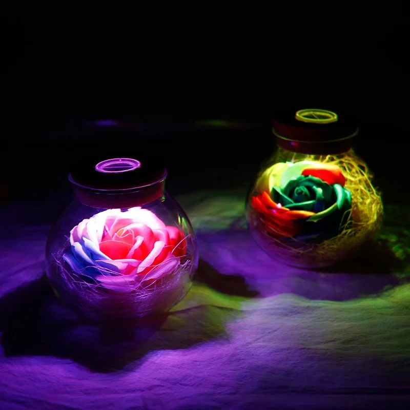 

Remote Control LED Colorfull Lighting Soap Flower Glass Gift Bottles Valentines\ Mothers\ Christmas Day Presents
