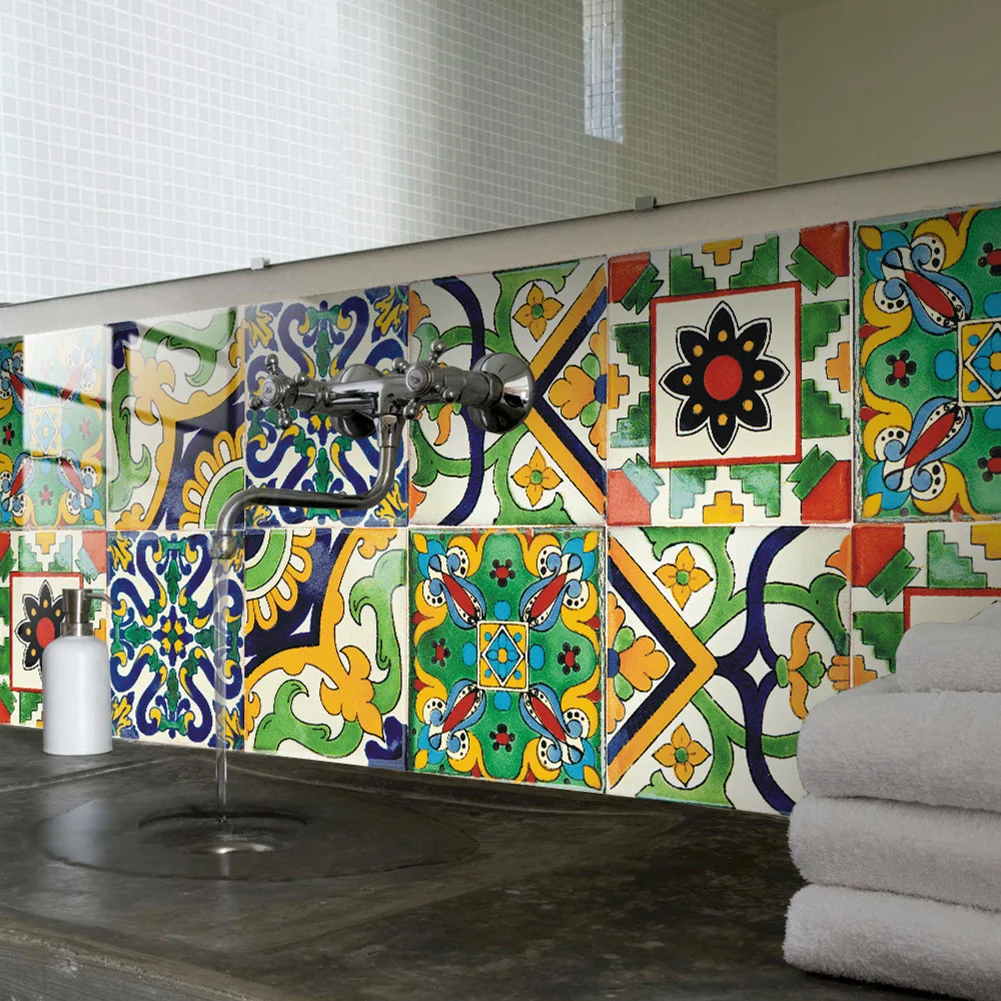 10pcs Retro Mandala Pattern Crystal Tiles Sticker Waterproof Murals Self-Adhesive Decorative Kitchen Bathroom Wall Sticker wall stickers ceramic decals