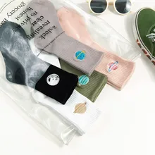 MIARHB, женские носки, 1 пара, harajuku, зимние носки, хлопок, по щиколотку, носки, платье, мода, мультфильм, планета, принт, улица, средний, без пятки, носки