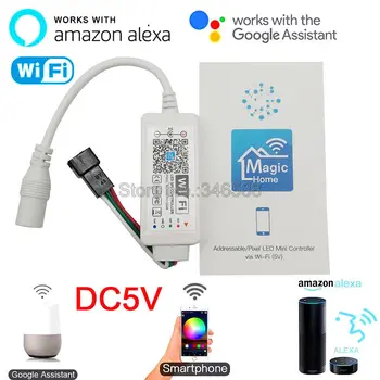 

DC5V Magic Home WiFi SPI LED Controller Phone APP Control Alexa Google Home Voice Control for 5V WS2812 Addressable Pixel Strip
