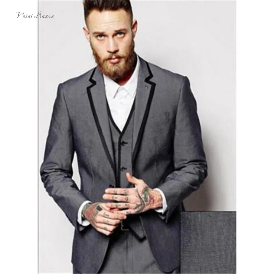 

New Classic Men's Suit Smolking Noivo Slim Fit Easculino Evening Suits For Men High Qulity Grey Tuxedo Notch Lapel Party Prom