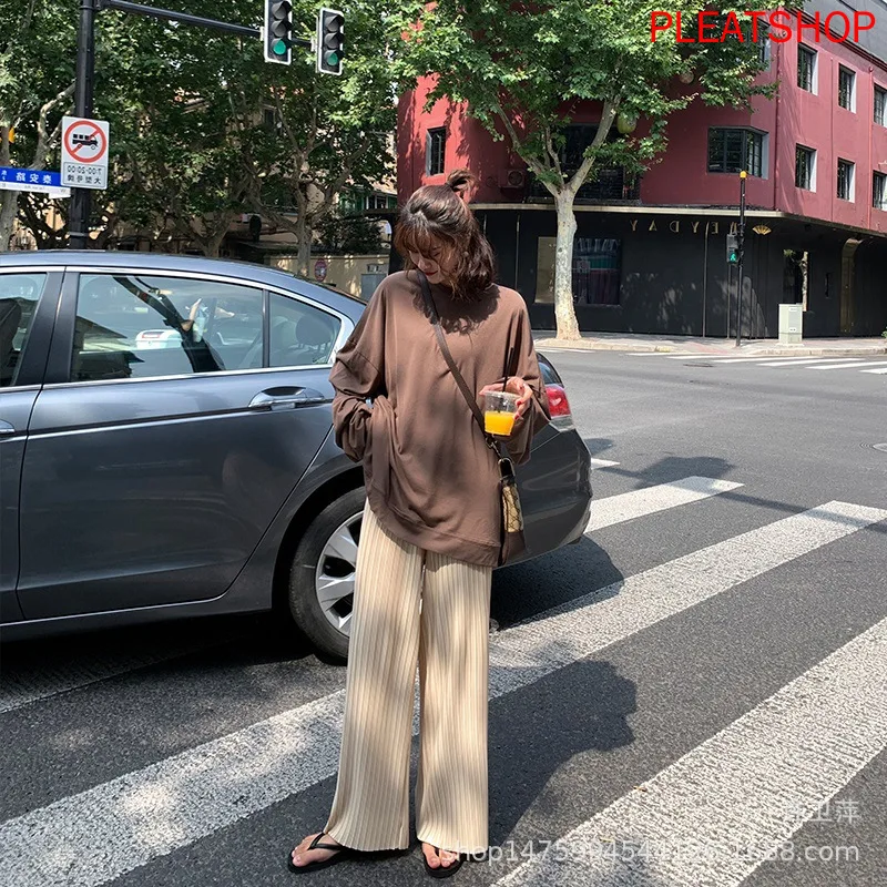 Pleated Wide-Leg Pants Women's Summer Korean-Style Draping Effect High Waisted Black Versatile Mop Casual Pants Oggers Women