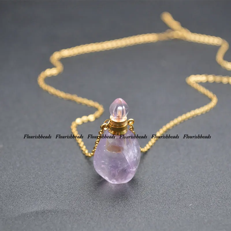 Amethyst Натуральный много драгоценных камней Арома диффузор ожерелье мини подвеска в виде бутылочки парфюма открыть эфирное масло ювелирные изделия с диффузором вечерние подарок - Цвет камня: Amethyst