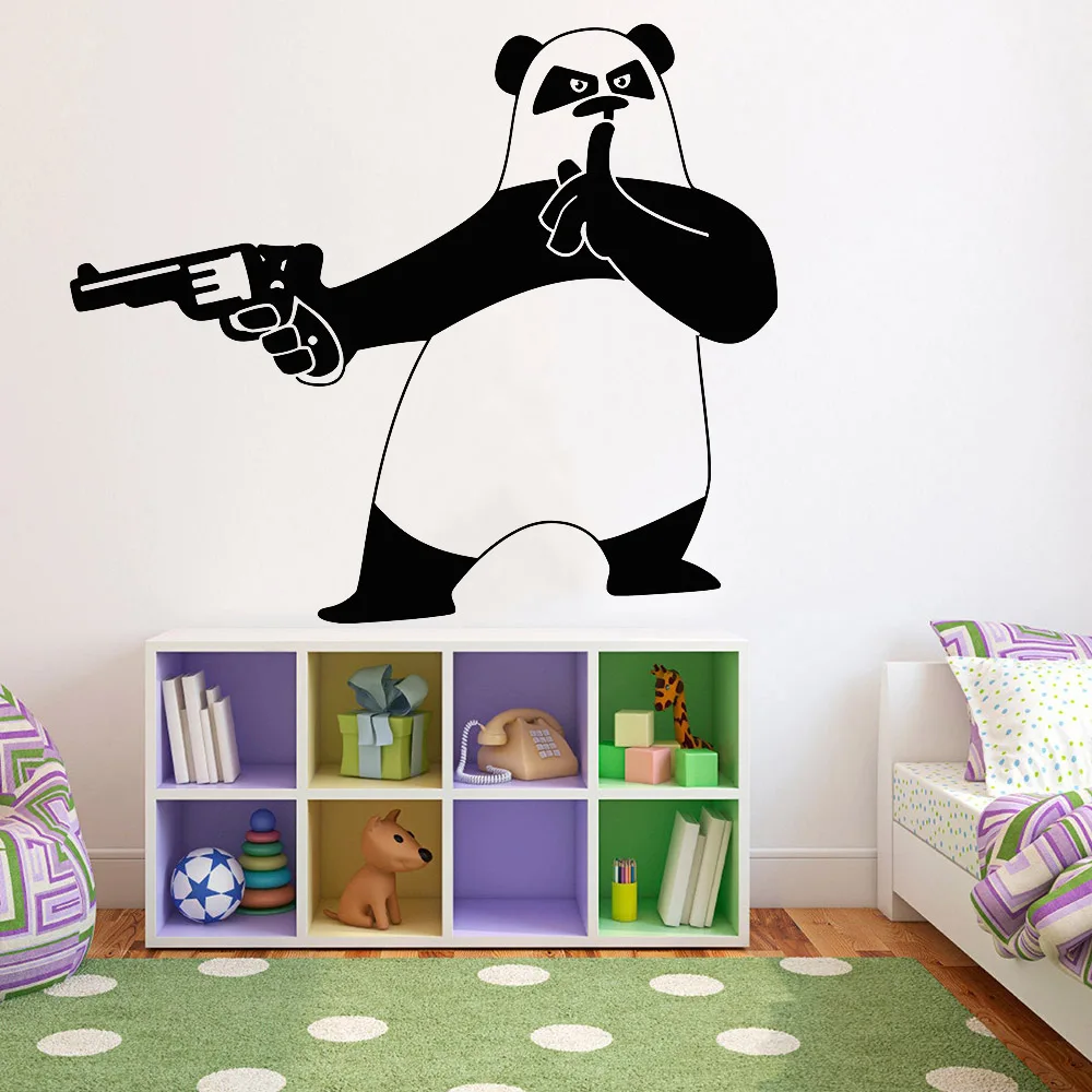 

Funny Cartoon Wall Sticker Criminal Panda Bear With Gun Vinyl Wall Decal Nursery Children Room Livingroom Home Decor C634