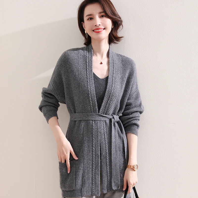 Women Jackets 100% Pure Wool Kntted Long Sweaters