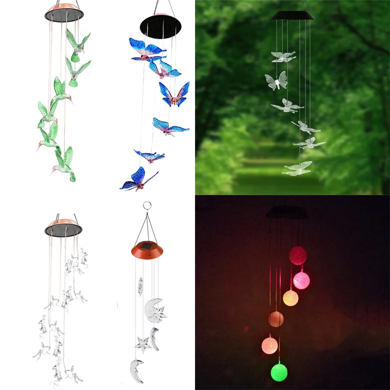 Solar Color Changing LED Wind Chimes Home Garden Decor Light Lamp Energy Saving