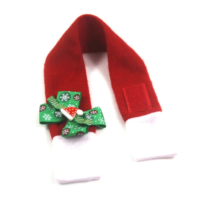 Dogs Cats Pet Christmas Caps Funny Costume Red Cone Hat Red Scarf With Green Bow Knot Set