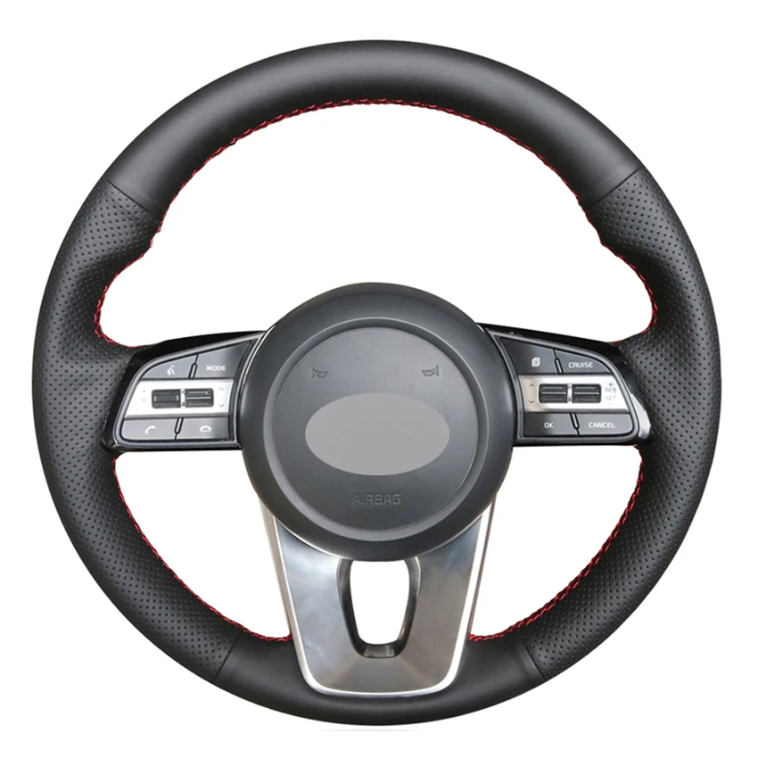 Black Pu Faux Leather Diy Handstitched Car Steering Wheel Cover For