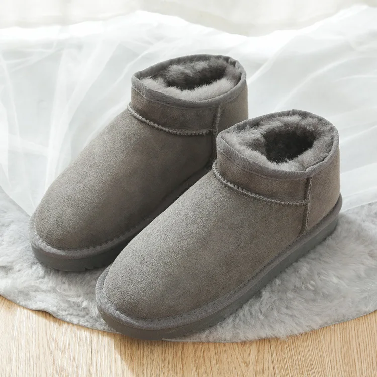 Новинка; женские зимние ботинки в австралийском стиле; зимние ботинки из натуральной овечьей кожи; Теплые ботильоны из натурального меха; теплая шерстяная обувь - Цвет: Grey