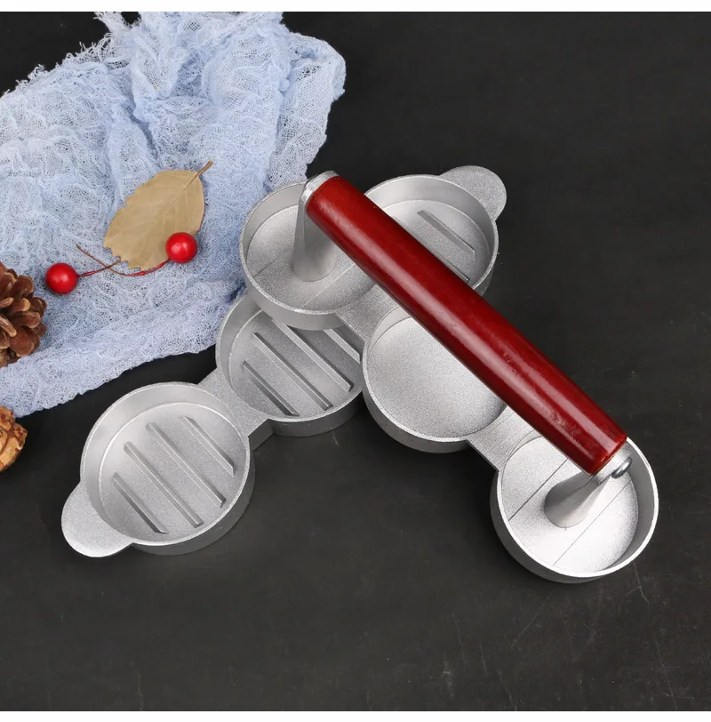 3 Holes Aluminum alloy Wooden handle Manual Hamburger Presses Maker Press Cutlets Mold Grill Kitchen Tools Home Meat Pie Burger05